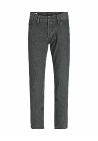Sorte denim jeans med lige pasform, der har et klassisk fem-lomme design, metalknaplukning og subtile syninger.
