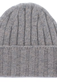 Beanie in maglia grigia con design a coste e texture alternate. Tessuto morbido in misto lana con vestibilità aderente e orlo risvoltato.