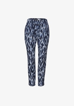 Marineblå og lyseblå mønstrede bukser med elastisk talje og snor, der har en afslappet pasform og tapered ben.