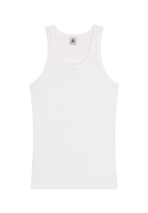 Witte katoenen tanktop met een ronde halslijn en brede schouderbanden, met een gladde, lichte textuur en zonder patronen of versieringen.
