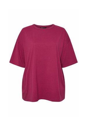 Camiseta de manga corta con cuello redondo y talla extragrande en color sólido magenta intenso, mostrada de frente sobre un fondo blanco liso.