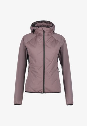 Kevyt, vaaleanliila takki, jossa on vetoketjusuljenta, huppu ja vino sauman ommellut kuvio. Varustettu kahdella sivutaskulla ja elastisilla hihoilla.