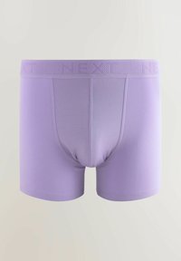 Boxeri de culoare lila, confecționați dintr-un material moale, având un brâu lat cu text ridicat "NEXT" și un design neted, ajustat.
