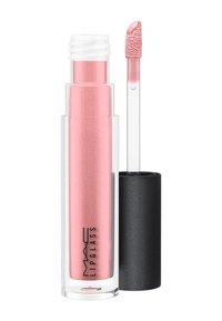 MAC Lipglass i en klar tube med en skimrende rosa gloss. Inkluderer en klar applikatorstav med en teksturert tupp. Svart hette som aksent.
