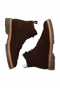 Rudos zomšos aulinukai iki kulkšnies su tekstūruotu paviršiumi, raištelių dizainu, guminėmis sijos padais ir kilpa lengvam apsiauti.