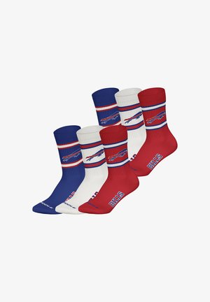 Sada čtyř párů ponožek nad kotníky v modré, bílé a červené barvě. Obsahuje logo týmu a název, s proužkovanými vzory nahoře. Materiál ze směsi bavlny.