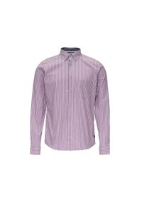 Langsleeve button-up shirt in lichtpaars met verticale donkere strepen, met een kraag, voorzak en textuurstof.