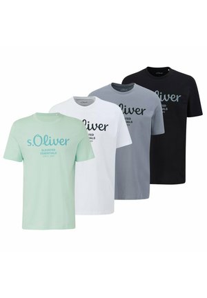 4ER PACK - LOGO RUNDHALS - T-Shirt print - hellgrün/weiß/hellgrau/schwarz