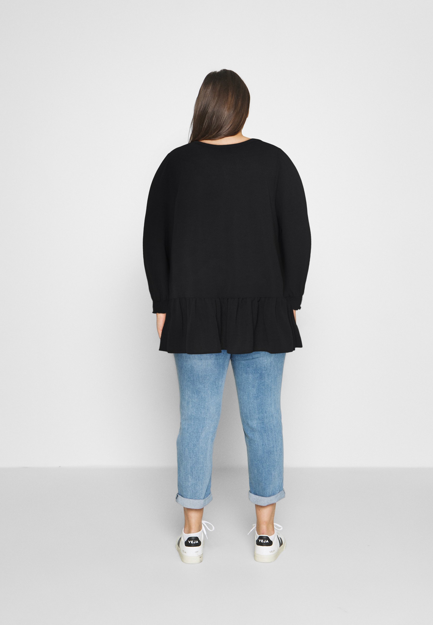 Women BLACK SHEERED CUFF BUTTON - Blouse Women BLACK SHEERED CUFF BUTTON - Blouse