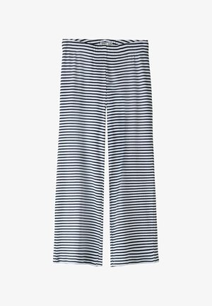 Svart-hvite stripete vidbukser i myk, elastisk stoff. Har en elastisk midje for komfort og sømløs konstruksjon.