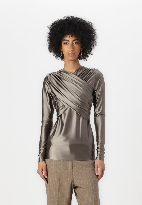 KIRA GLOSSY STRETCH - Long sleeved top - taupe