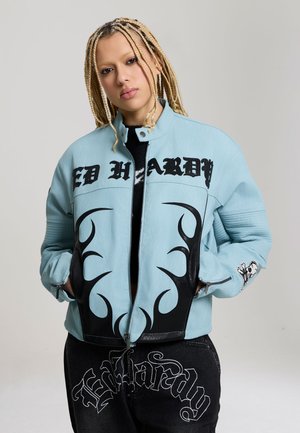 Ed Hardy WOMENS ED HARDY GOTHIC FLAMES OVERSIZED BIKER JACKET - Faux leather jacket - blue