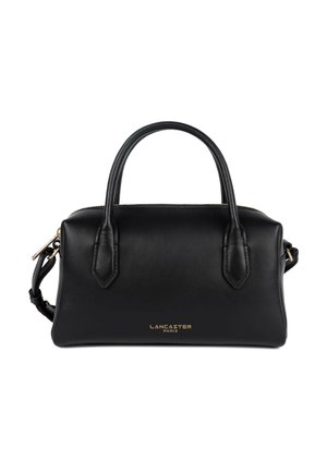 Sac à main Lancaster Paris en cuir noir avec deux poignées, une sangle amovible et une fermeture éclair dorée sur le dessus.