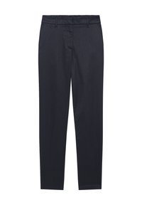 Marinblå skräddarsydda byxor i mjukt tyg, med slät front, bälteshällor och vanliga fickor. Slim fit-design med raka ben.