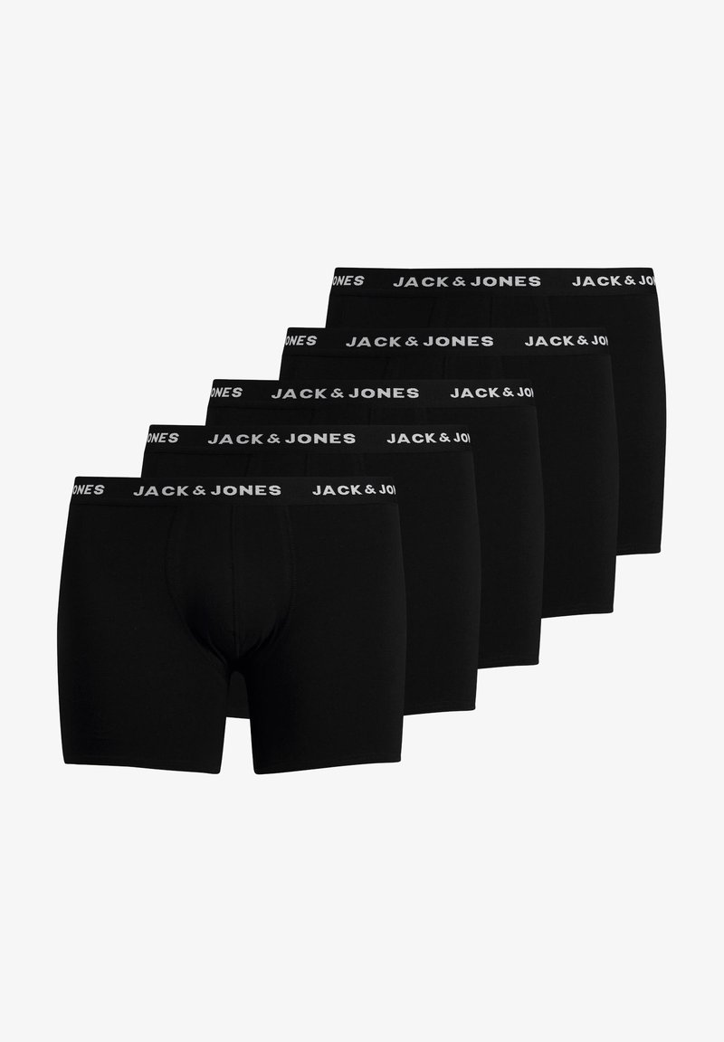 Zwarte boxershorts, vijf stuks, gemaakt van gladde stof. Elastische tailleband met het "JACK & JONES" logo in het wit. Klassieke pasvorm en ontwerp.