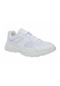 Witte sportieve schoenen met een bovenwerk van mesh en synthetisch leer, vetersluiting, gevoerde kraag en een geprofileerde rubberen outsole.
