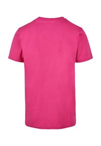 Trumpas rankovėmis marškinėliai ryškiai rožinės spalvos, pagaminti iš minkštos medvilnės. Turi apvalią iškirptę ir paprastą nugarą be papildomų raštų ar akcentų.