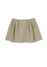 Geruite rok met groene, bruine en crèmekleurige tonen, geplooid ontwerp en een uitlopende silhouette. Gemaakt van lichtgewicht stof.