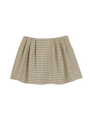 Geruite rok met groene, bruine en crèmekleurige tonen, geplooid ontwerp en een uitlopende silhouette. Gemaakt van lichtgewicht stof.