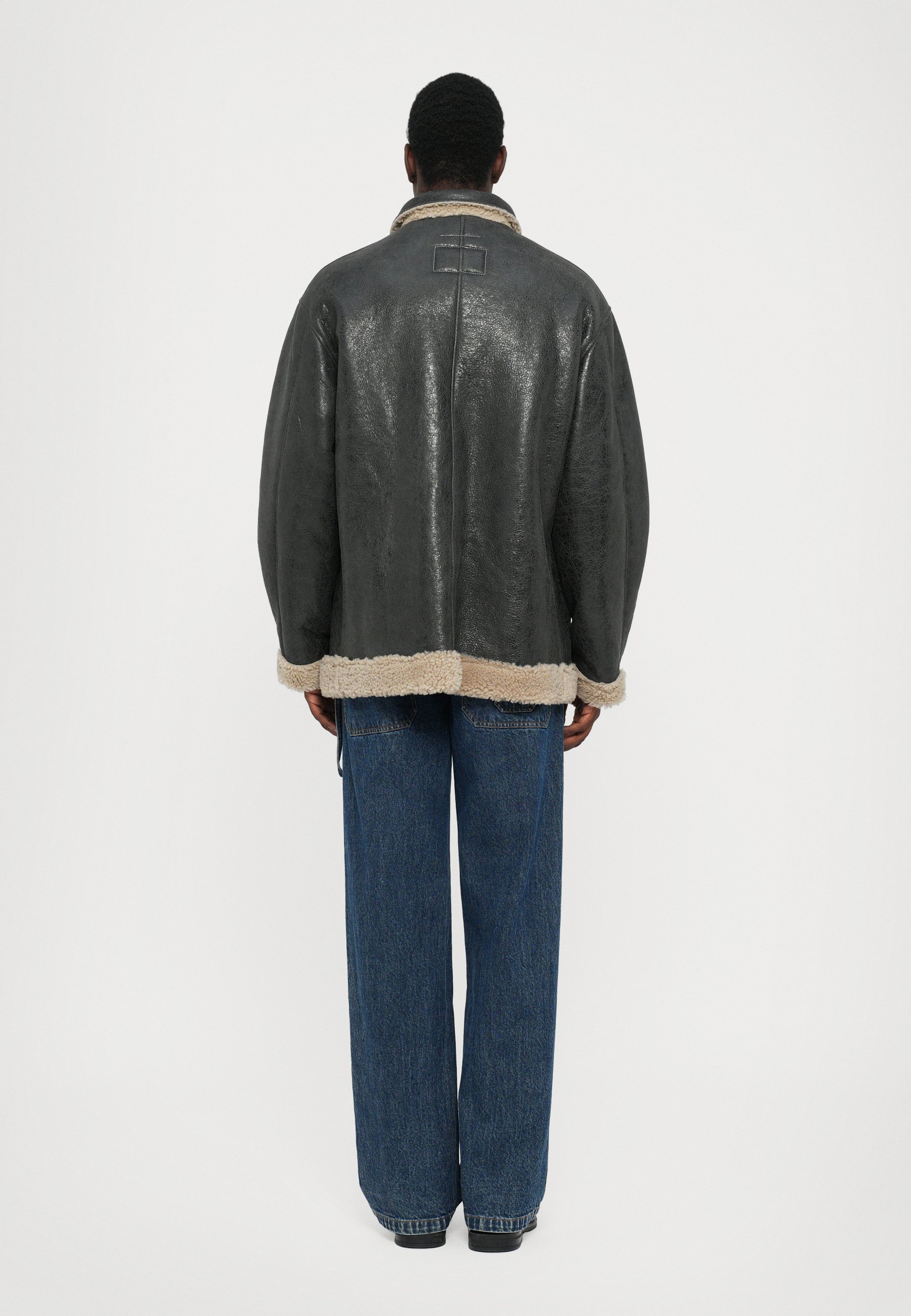 MM6 Maison Margiela SPORTSJACKET - Leather jacket - beige/black