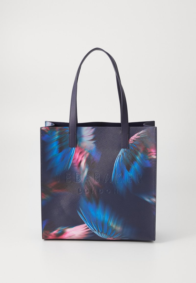 Borsa a spalla viola con un vivace design astratto dai toni blu e rosa. Superficie testurizzata con dettaglio in rilievo "TED BAKER LONDON".