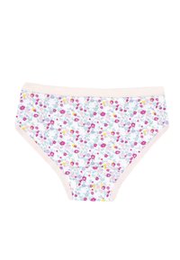 Vita bomullstrosor med ett pastellblommönster i rosa, lila och gult. Har en mjuk, elastisk midjeresår.