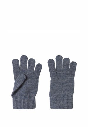 Guanti senza dita grigi realizzati in un morbido maglione texturizzato, con polsini a costine e punte delle dita scoperte per una maggiore destrezza.