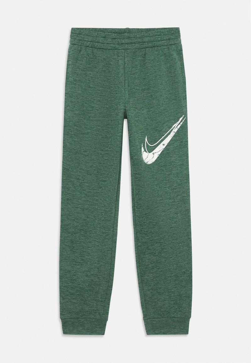 Πράσινα αθλητικά παντελόνια φτιαγμένα από υφασμάτινη υφή, με ελαστική μέση και λευκό λογότυπο Nike στη αριστερή πλευρά του μηρού.