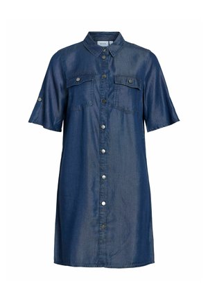 VILA, SHORT DRESS VIMAI SHORT SLEEVED - Denimové šaty - dark blue denim