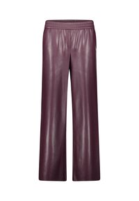 Brede broek in diep bordeauxkleurig leer. Heeft een elastische tailleband en een soepele textuur, met een vloeiende, rechtlijnige snit.