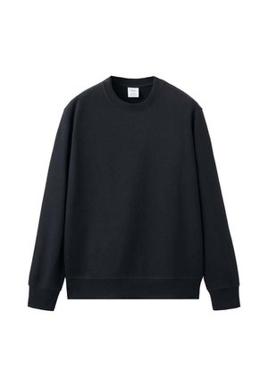 Črna majica z dolgimi rokavi in okroglim izrezom, z rebrastimi manšetami in spodnjim robom, prikazana na belem ozadju.