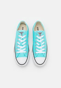 Zapatillas de lona color turquesa con cordones blancos, suela de goma y detalles en negro. Diseño clásico de corte bajo con puntera redondeada.