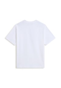 Witte katoenen t-shirt met korte mouwen en een ronde hals. Gladde textuur, zonder patronen of prints, standaard pasvorm met een effen achterkant.