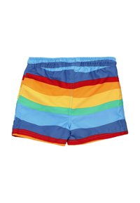 Barevné plavky s vodorovnými pruhy v modré, červené, oranžové, žluté, zelené a tyrkysové barvě. Elastický pas pro pohodlí.