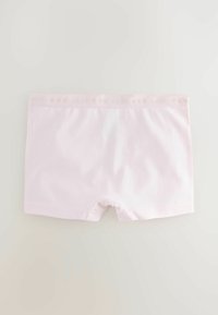 Svijetložutaste pamučne gaćice tipo boyshorts s mekim teksturom, s elastičnom pasicom na kojoj su ispisi "next" i mali uzorci srca.