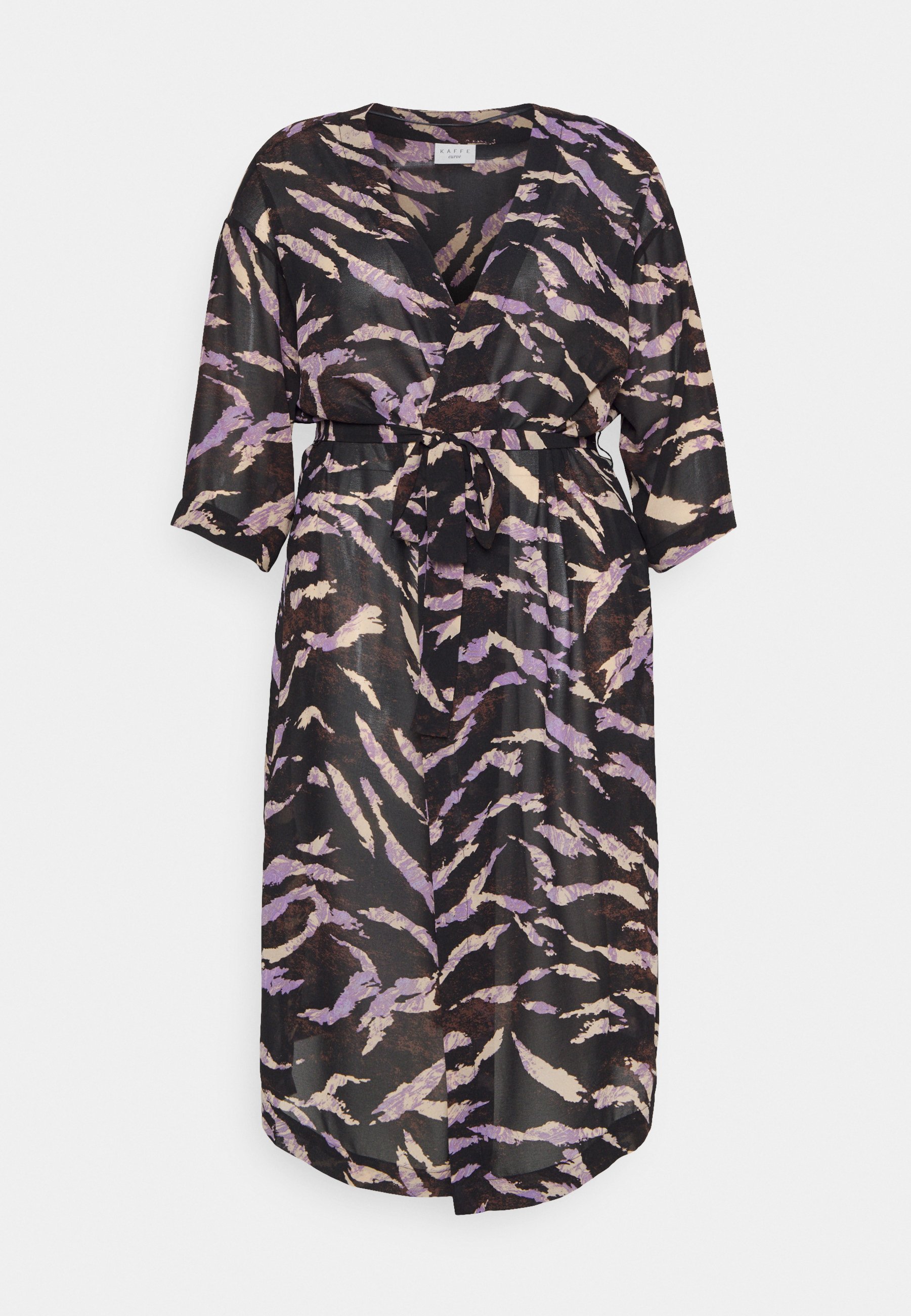 Kaffe Curve Kcferina Kimono Summer Jacket Black/Brown/Purple Graphic, Women's, Size: 26, Black
