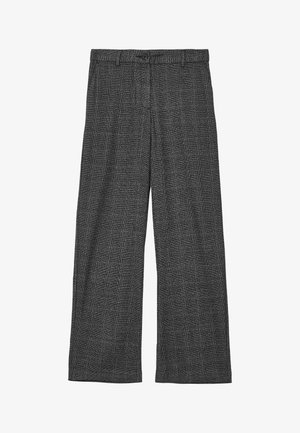 Weite Hosen aus strukturiertem schwarz-grau kariertem Stoff. Mit Knopfverschluss und lässiger Passform. Keine sichtbaren Taschen.