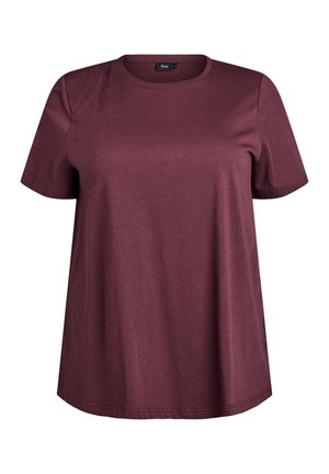 Bordo majica kratkih rukava napravljena od glatkog materijala s okruglim izrezom i opuštenim krojem, koja sadrži jednostavne šavove i bez vidljivih uzoraka.