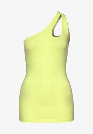 Débardeur asymétrique dans un jaune vif, fabriqué en tissu élastique. Présente un design découpé à l'épaule et une silhouette ajustée.