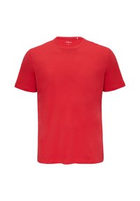 Rode katoenen t-shirt met een ronde hals en korte mouwen. Voorzien van een klein logo op de linkerborst. Zachte textuur, normale pasvorm.