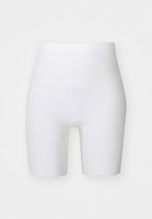 Vita shapewear-shorts tillverkade av stretchigt material. Har en hög midja och en mjuk yta, med medellång längd vid låren och utan synliga sömmar.