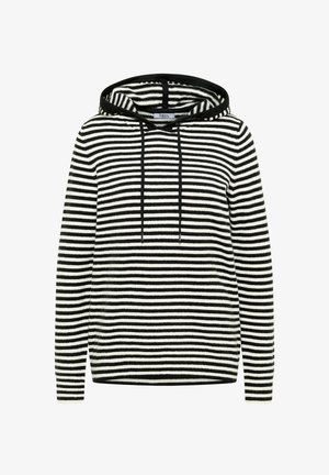 Gestreepte hoodie in zwart-wit met een kap met trekkoord, geribbelde manchetten en zoom. Gemaakt van zacht gebreid materiaal met een casual pasvorm.