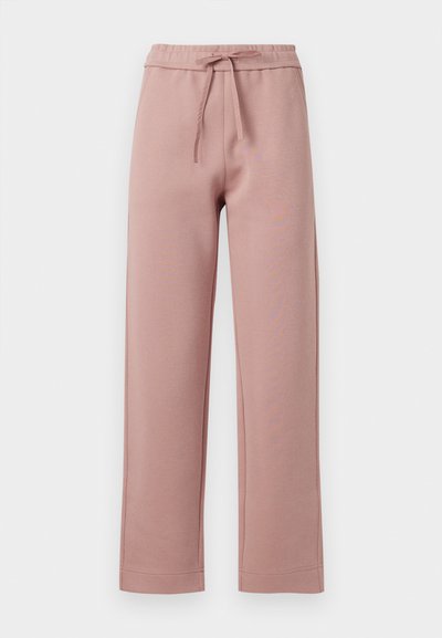 Sweatpants in soft pink fabric, featuring a drawstring waist, wide-leg design, and straight hem with subtle stitching details.