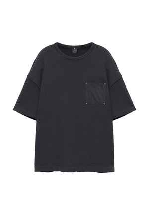 PULL&BEAR, OVERSIZE WITH STUDDED POCKET - T-SHIRT - T-shirt imprimé - dark grey