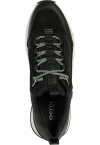 Sneaker nera realizzata in materiali scamosciati e in rete. Presenta lacci grigi a contrasto, punta rinforzata e suola in gomma bianca stampata. Logo sulla soletta.