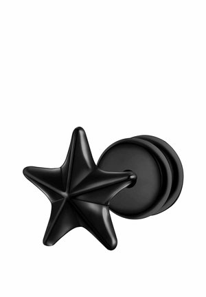 Crocus negru în formă de stea, cu o textură netedă și un design tridimensional, fixat pe o bază rotundă. Estetică minimalistă.