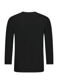 Schwarzes Langarm-T-Shirt aus weicher Baumwolle, mit runder Halslinie und geradem Saum, ohne sichtbare Logos oder Muster.