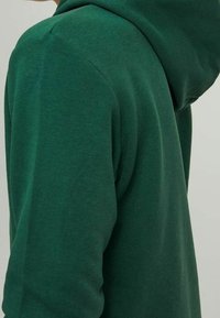 Groene hoodie met een zichtbare stofstructuur, met een capuchon en een ontspannen pasvorm. Het materiaal lijkt zacht en duurzaam, met een eenvoudig ontwerp.