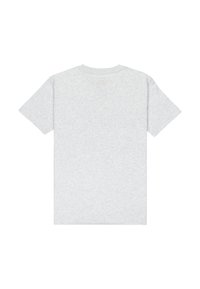 Šedé tričko s krátkým rukávem vyrobené z měkké látky, s kulatým výstřihem a jednoduchým, jednobarevným designem bez jakýchkoliv vzorů nebo akcentů.