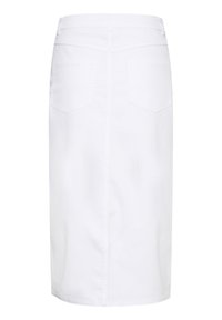 Gonna a matita in denim bianco con taglio dritto, due tasche posteriori e dettagli di cuciture sottili. Tessuto liscio, design al ginocchio.